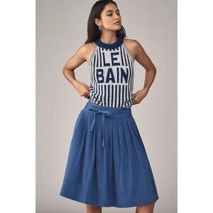 Anthropologie Maeve Pleated Knee Mini Skirt Blue Swing Pull-on M-10 New 280988